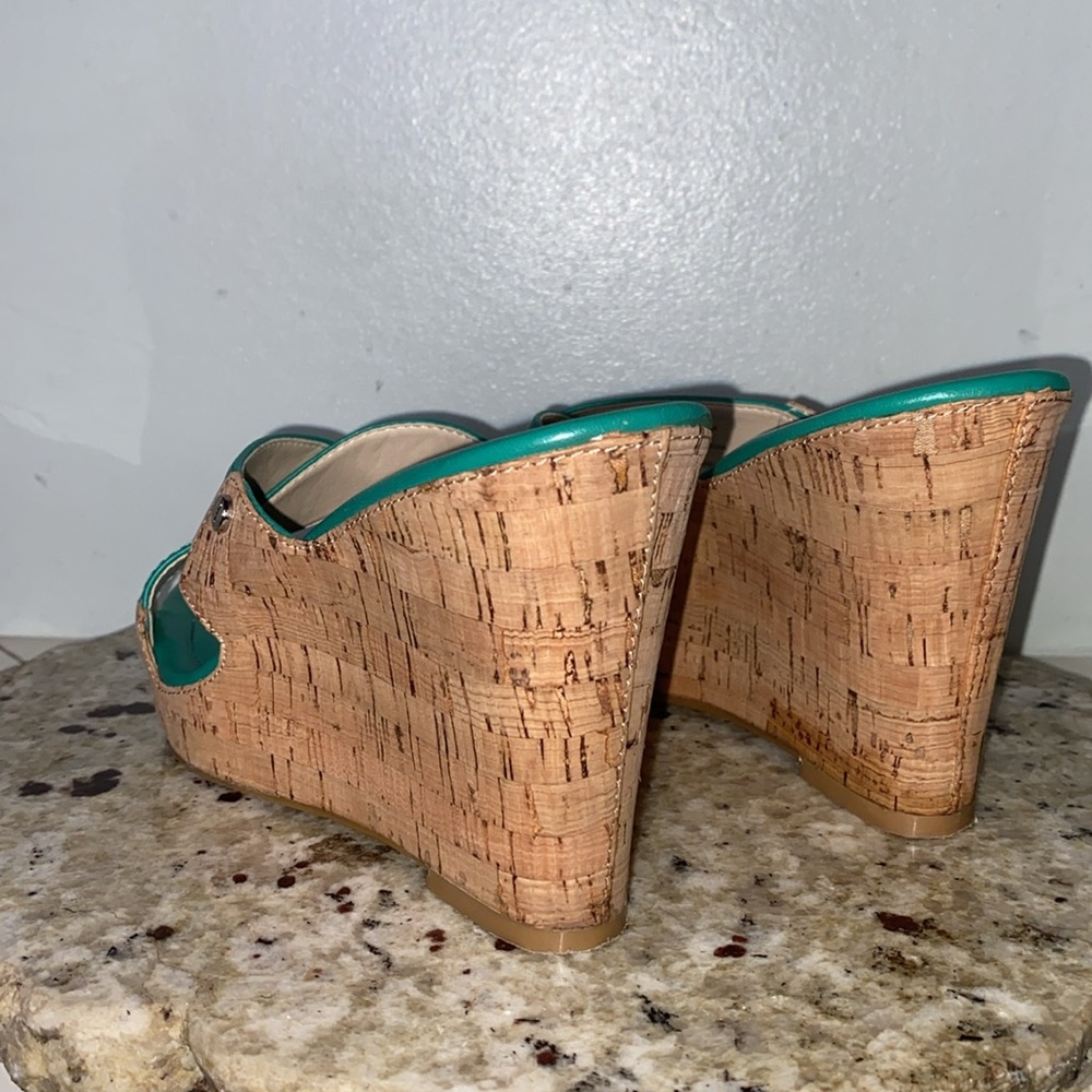 Calvin Klein EVAH Crisscross Cork Wedge Heel Open Toe Sandals Teal Size 8 - Picture 11 of 16